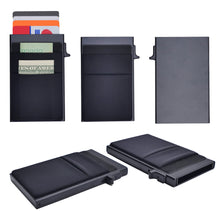Load image into Gallery viewer, Black cardholder with multiple views on a white background
